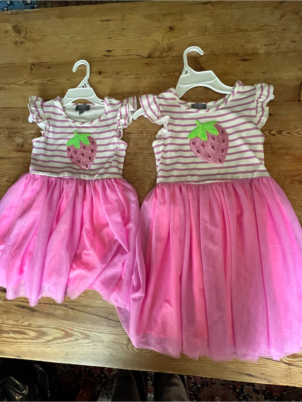 Girls Pink Strawberry Stripe Tulle Dress..easy to pop on for fun anywhere..